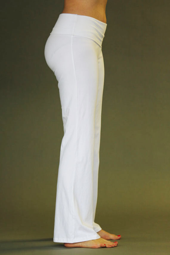 Organic Cotton Fold over Waistband Yoga Pant - Kundalini White
