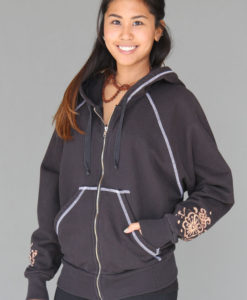 Hand-Painted Zip Front Fleece Hoodie - Mehndi Design by Blue Lotus Yogawear