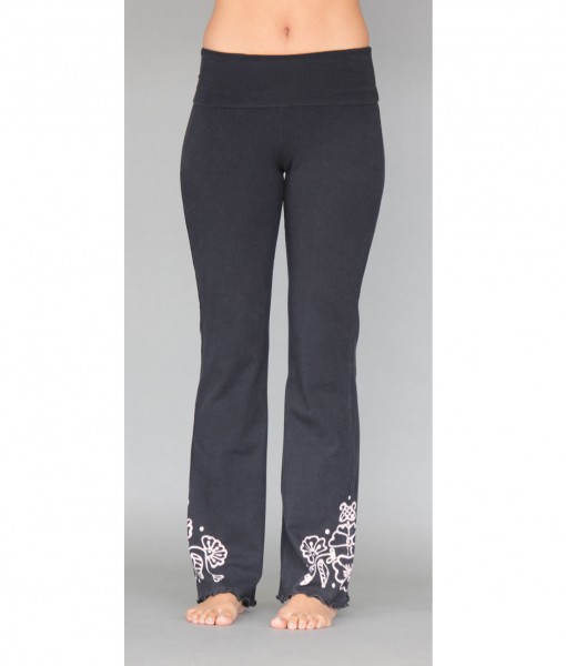 Organic Cotton Hand-painted Mehndi Design Yoga Pant- Black By Blue Lotus Yogawear
