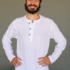 Men's Linen Long Sleeve Guru Shirt - Kundalini White by Blue Lotus Yogawear