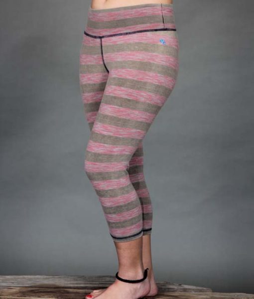 Striped Crop Yoga Legging - Coral and Sand Stripe by Blue Lotus Yogawear