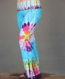 Organic Cotton Hippie Tie Dye Foldover Waist Yoga Pant by Blue Lotus Yogawear. 4 way Stretch, Pre-Shrunk, Easy Care, Made in USA