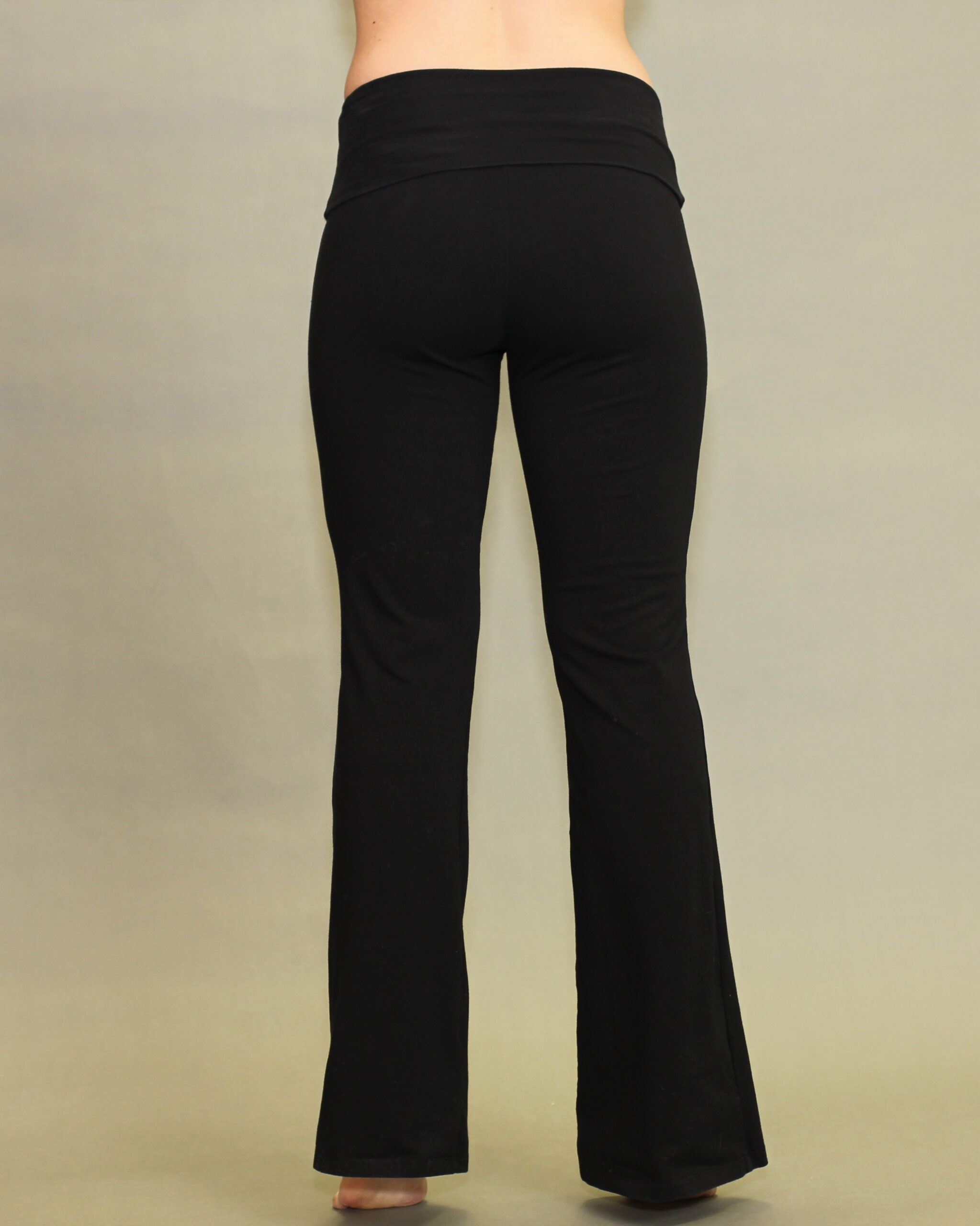 Hand Crafted Fold Over Waist Wide Leg Yoga Pant In Cocoa And Black