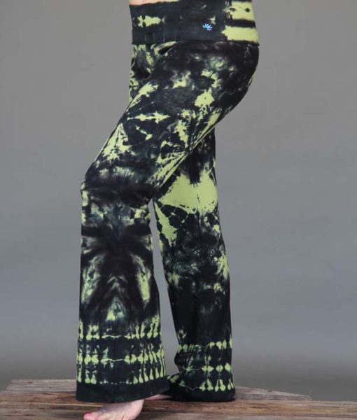Organic Cotton Tie Dye Foldover Waist Yoga Pant - Lime/Black by Blue Lotus Yogawear