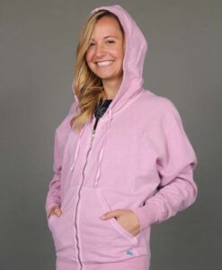 Zip Front Fleece Hoodie - Distressed Pink by Blue Lotus Yogawear