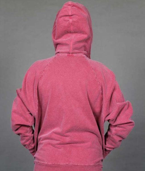 Zip Front Fleece Hoodie - Distressed Cranberry Back by Blue Lotus Yogawear