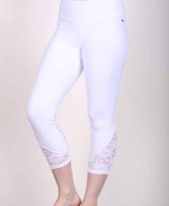 Organic Cotton Lace Calf Capri Yoga Legging- Kundalini White by Blue Lotus Yogawear