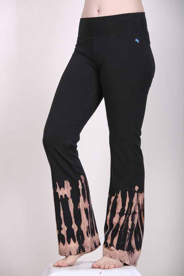 Organic Cotton Bleach Tie Dye Flare Leg Yoga Pant – Black