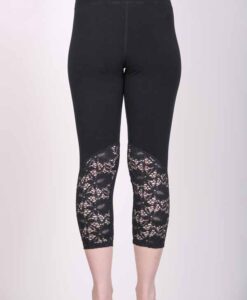 Organic Cotton Lace Calf Capri Yoga Legging- Black Back View
