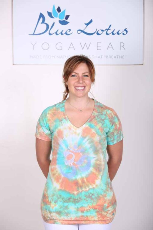 100% Cotton Spiral Tie Dye OM Yoga Tee- Jade-Coral by Blue Lotus Yogawear
