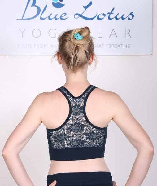 Organic Cotton Lace Back Bra - Navy by Blue Lotus Yogawear