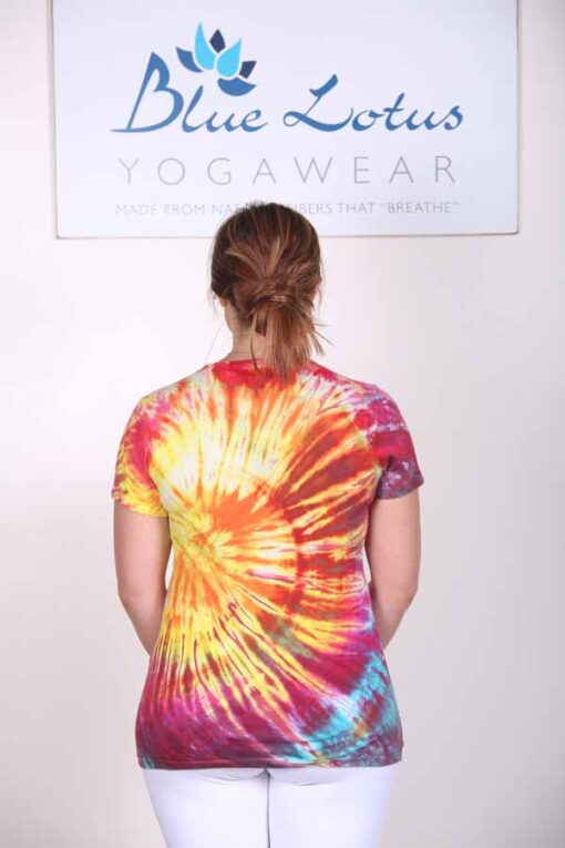 100% Cotton Spiral Tie Dye Yoga Tee- Malibu Sunset Back by Blue Lotus Yogawear