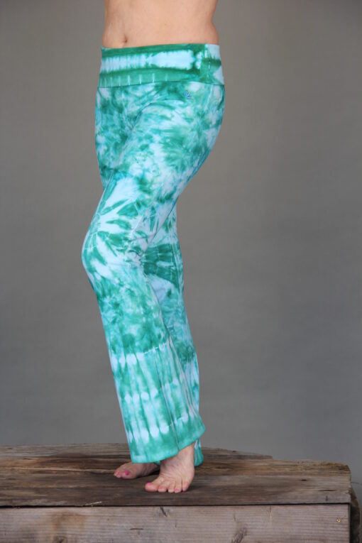 Organic Cotton Flare Leg Foldover Waistband Yoga Pant - Aqua Tie-dye by Blue Lotus Yogawear