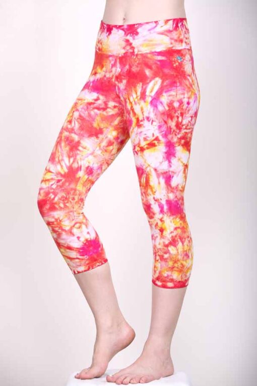 Organic Cotton Crop Yoga Legging- Red Pink Crystal Dye by Blue Lotus Yogawear