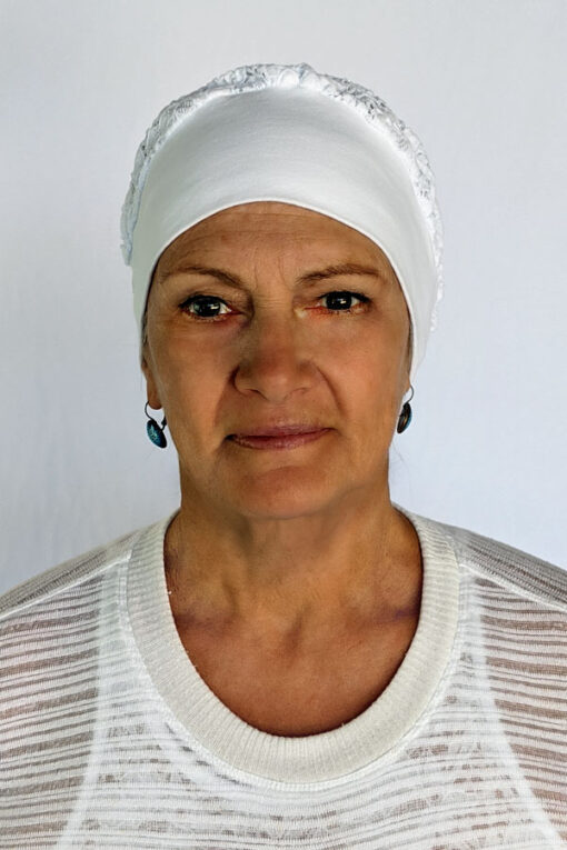 Organic Cotton and Lace Head Covering - Kundalini White -2 by Blue Lotus Yogawear