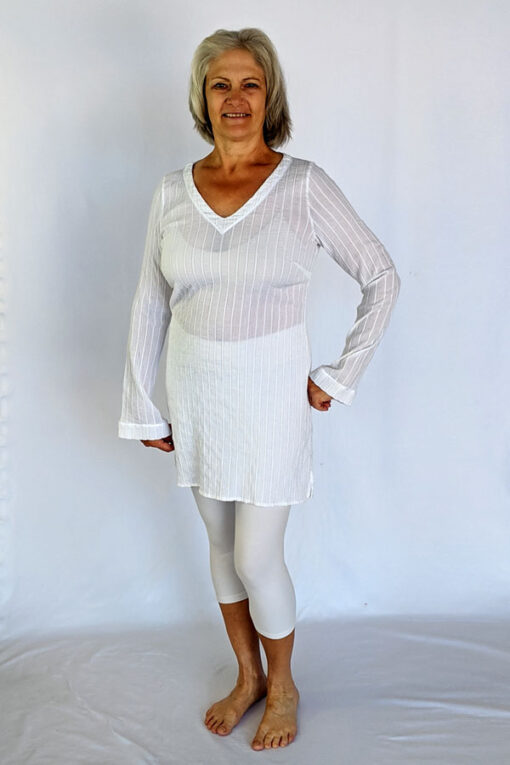 Gauze Long Sleeve Tunic Dress - Kundalini White by Blue Lotus Yogawear