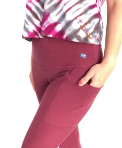 Organic Cotton High Waist Ankle Length Legging with Side Pockets- Wine by Blue Lotus Yogawear
