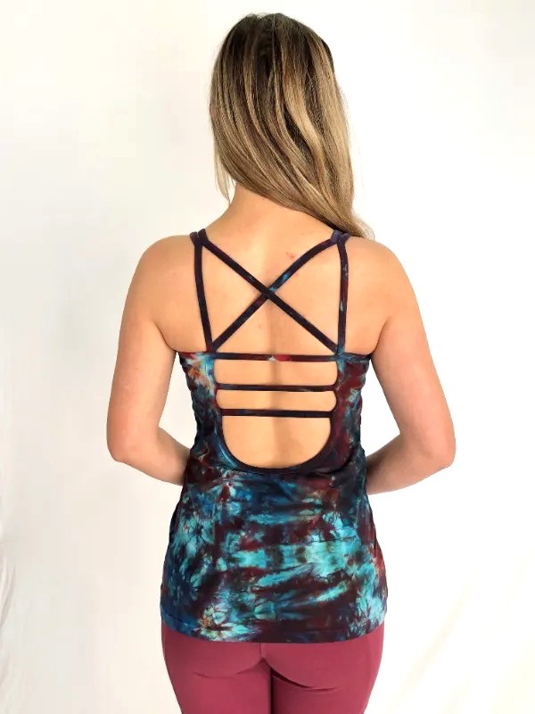 Organic Open Caged-Back Yoga Top - Aura Burst BK Tie Dye by Blue Lotus Yogawear