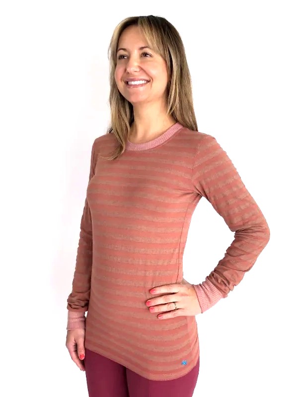 Lightweight Organic Cotton Stripe Sweater- Rust by Blue Lotus Yogawear
