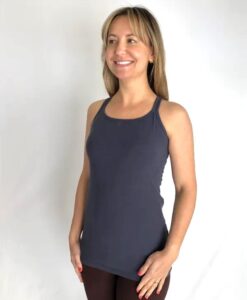 Organic Cotton Cage Back Cami with Built-in Bra-Indigo by Blue Lotus Yogawear
