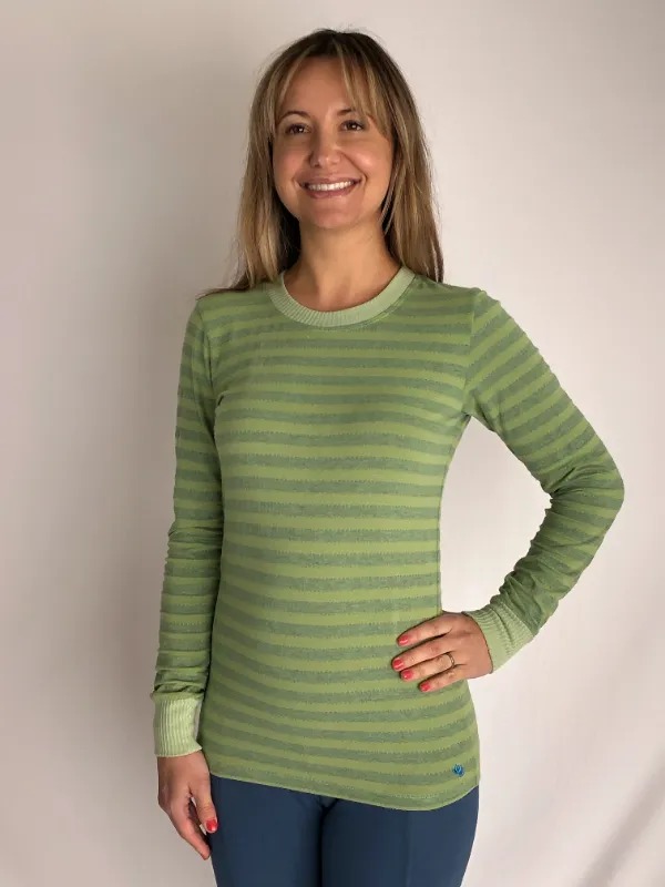 Lightweight Organic Cotton Stripe Sweater- Kiwi by Blue Lotus Yogawear