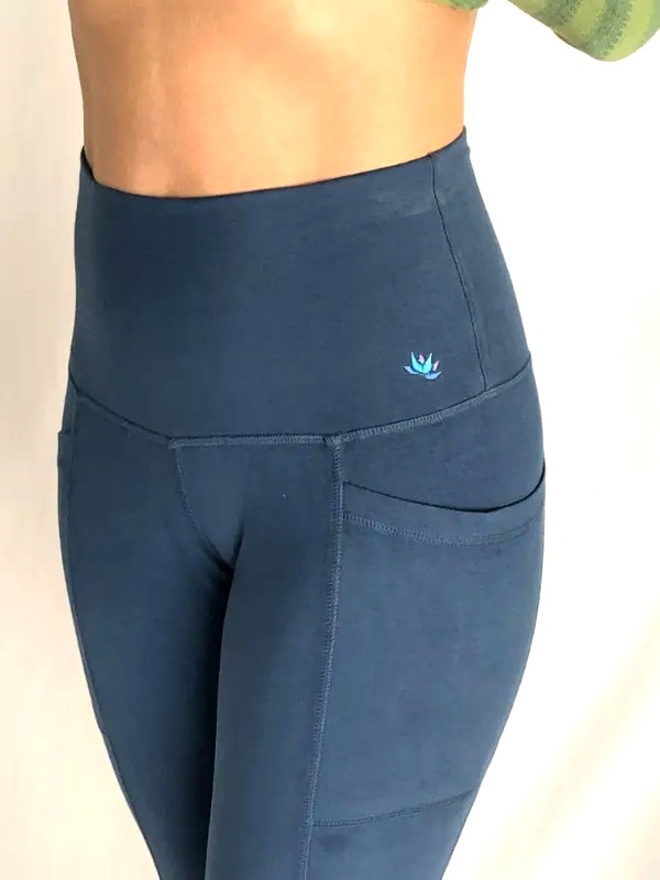 Organic Cotton Flare Leg Foldover Waistband Yoga Pant – Aqua Tie
