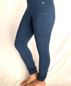 Organic Cotton High Waist Ankle Length Legging with Side Pockets- Blue