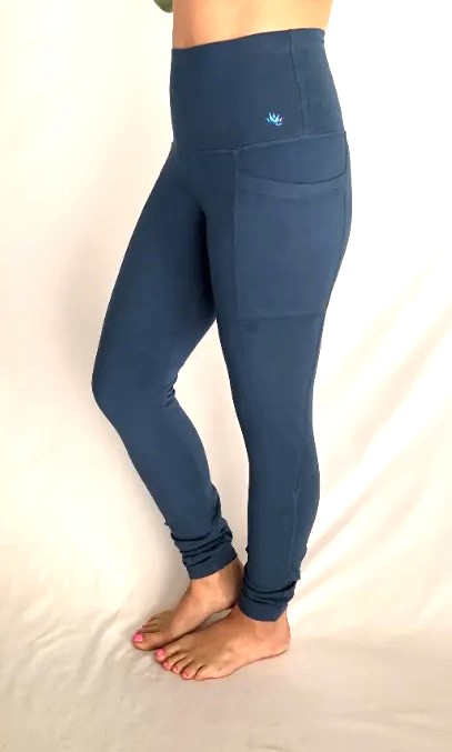 Organic Cotton High Waist Ankle Length Legging with Side Pockets- Blue