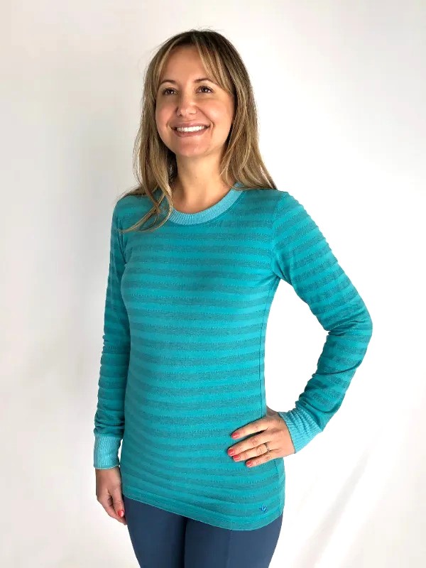 Lightweight Organic Cotton Stripe Sweater- Turq by Blue Lotus Yogawear
