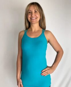Organic Cotton Double Cross Back Cami with Built-in Bra-Turq by Blue Lotus Yogawear