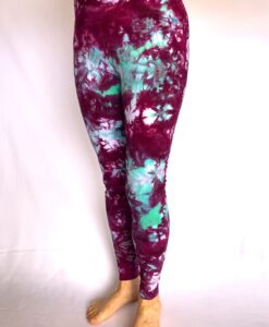 Crystal Dye Organic Cotton Ankle Legging in Cranberry Teal By Blue Lotus Yogawear