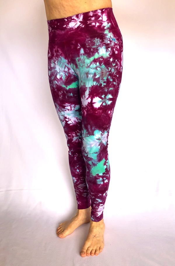 Crystal Dye Organic Cotton Ankle Legging in Cranberry Teal By Blue Lotus Yogawear